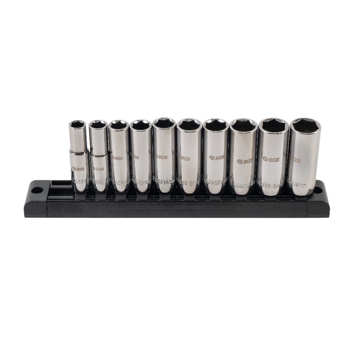 SGS 10pc 3/8in Drive Metric Deep Socket Set | 8mm-22mm | Magnetic Rail